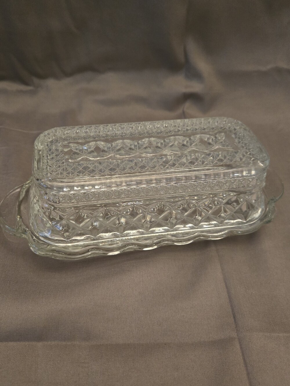 Vintage Anchor Hocking "Wexford" Clear Pressed Glass Covered Butter Dish